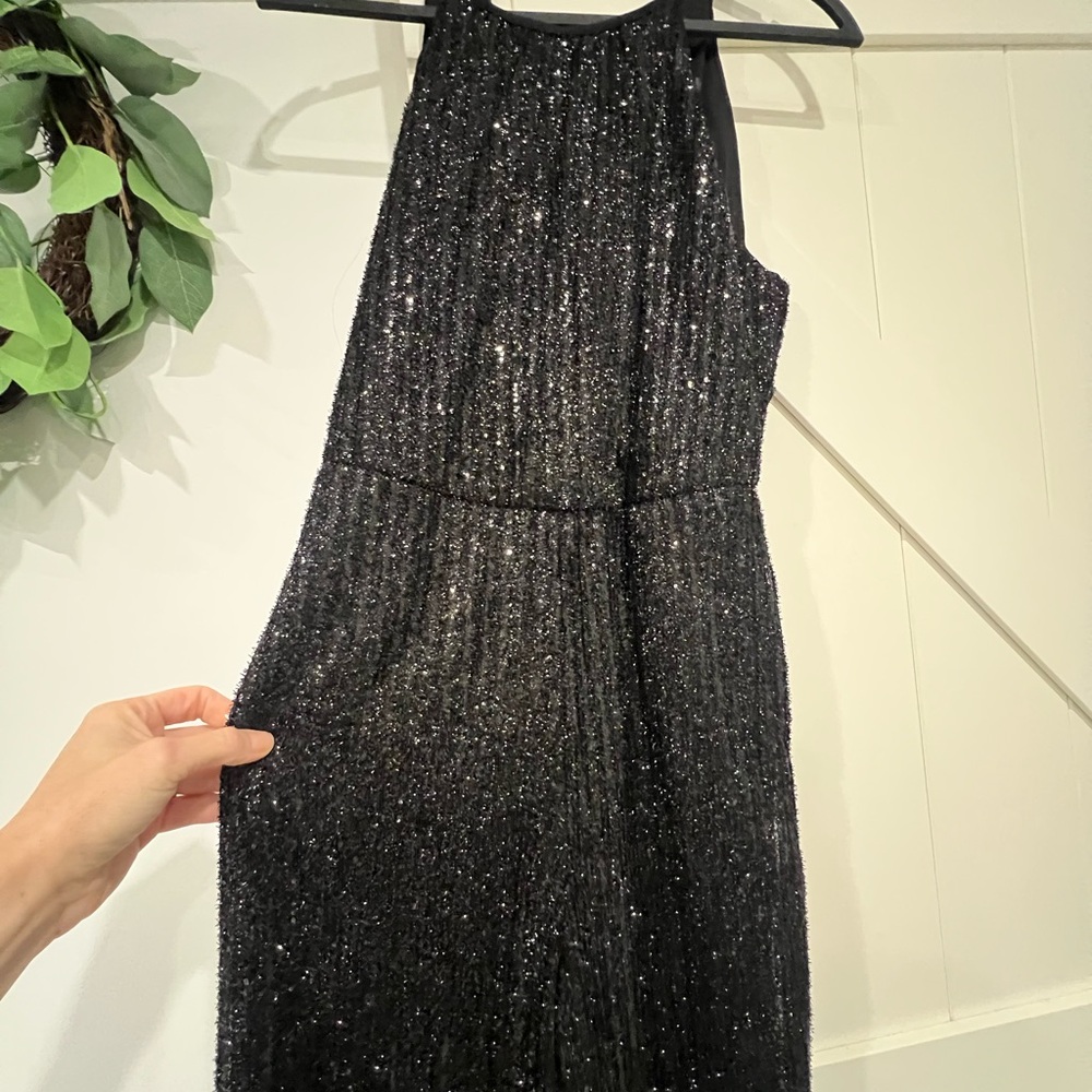 Anthropologie Black Sequin Backless Dress